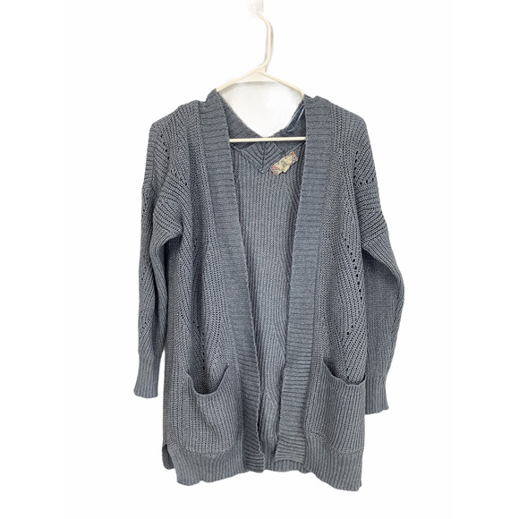 Pink Rose Gray Knit Open Front Cardigan Sweater M - Picture 1 of 5